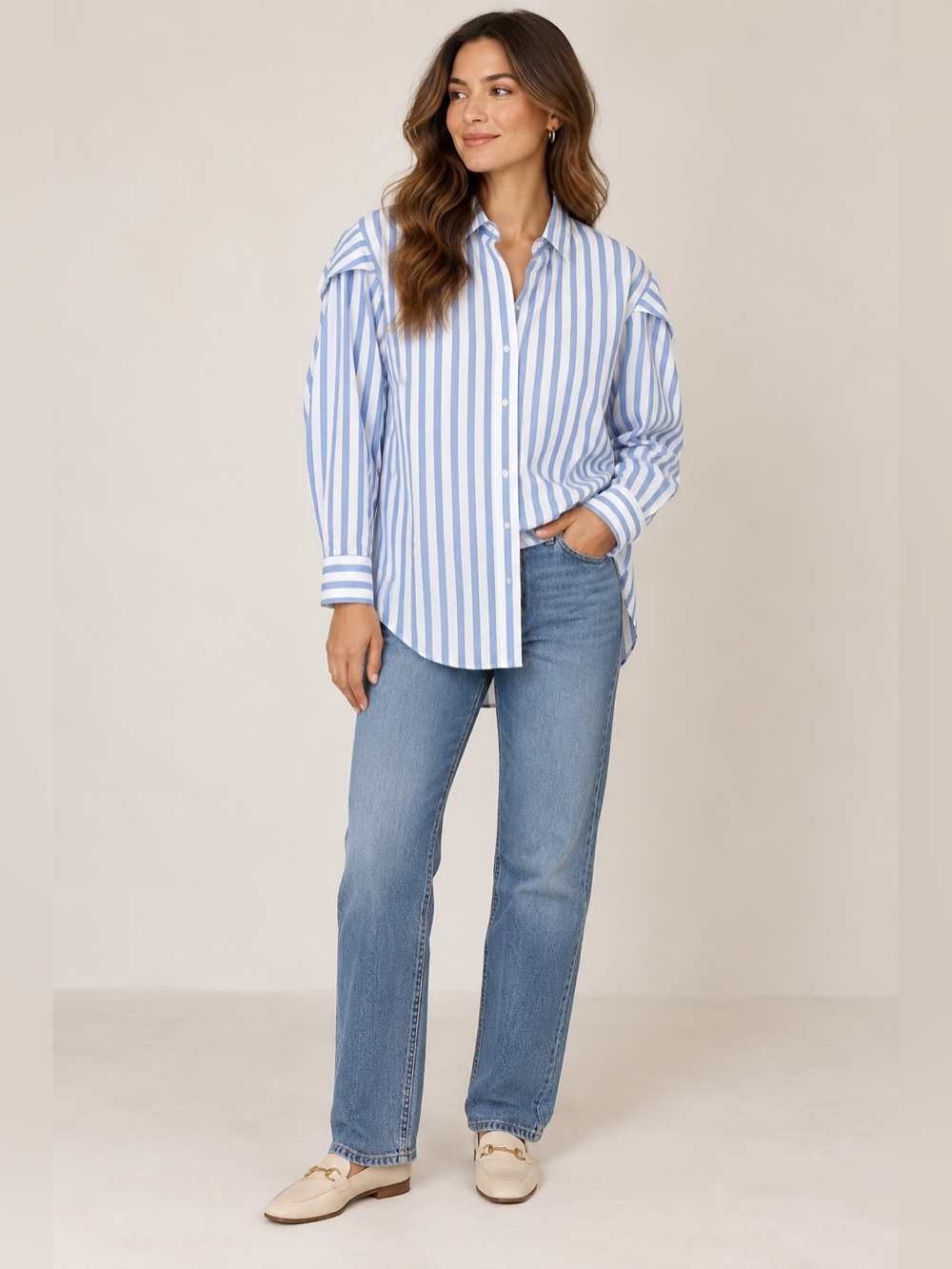 TOTEME Blue White Striped 100% Cotton Button Down Shirt Women’s Large Blouse